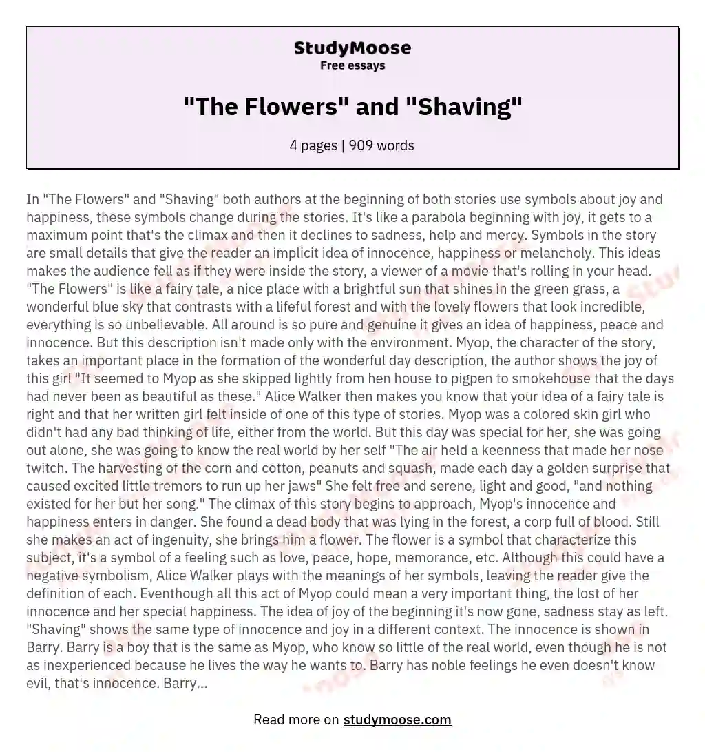 "The Flowers" and "Shaving" essay