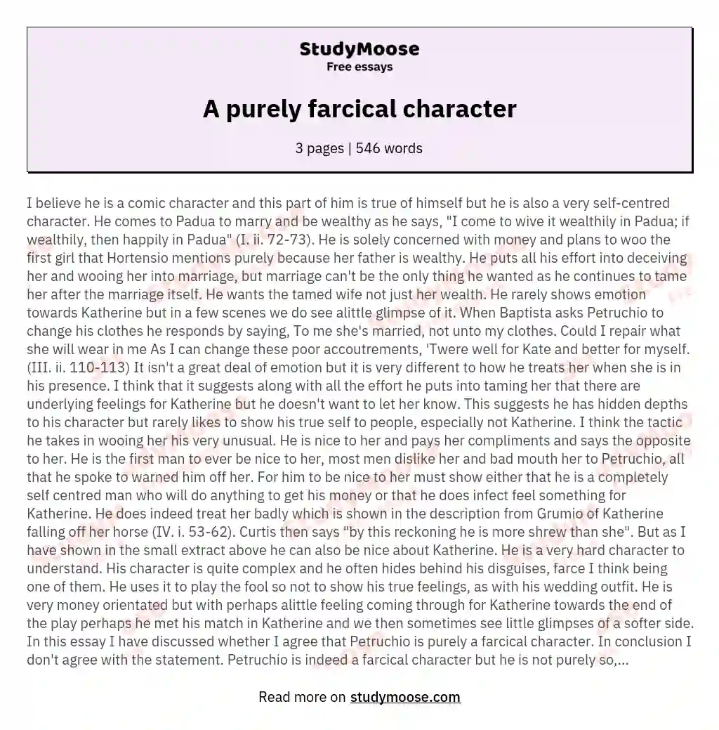 A purely farcical character essay