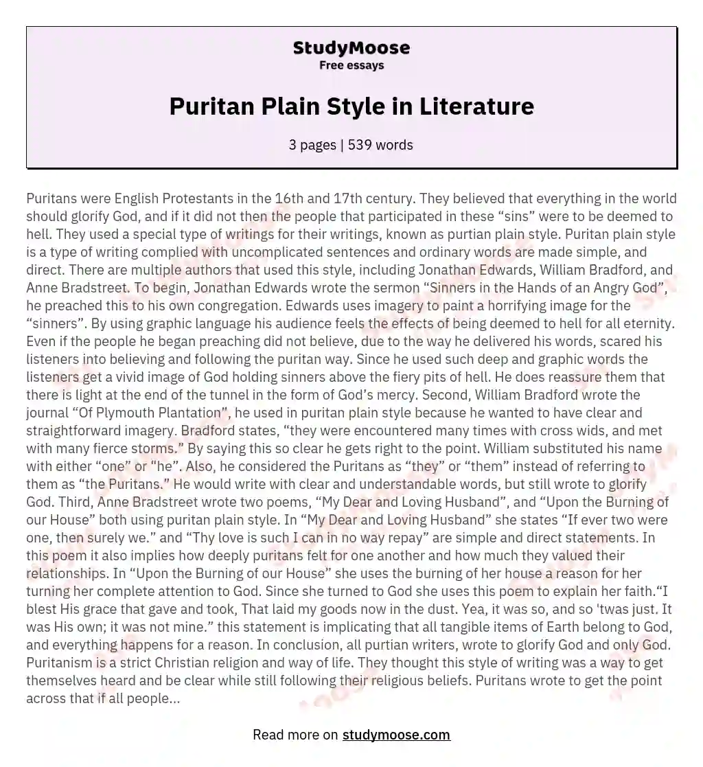 What Plain Style Puritan Writing