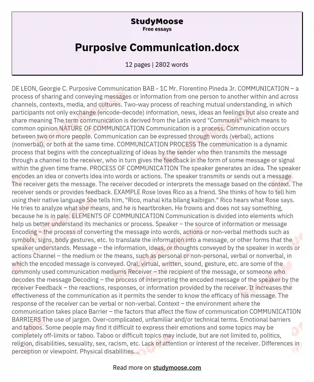purposive communication essay example