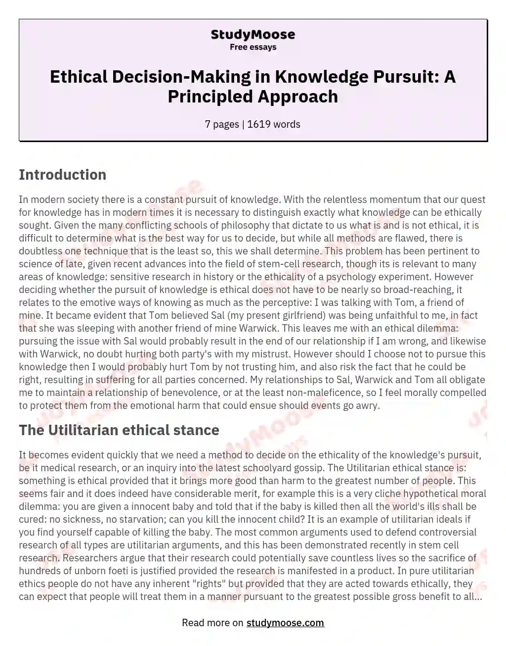Ethical Decision-Making in Knowledge Pursuit: A Principled Approach essay