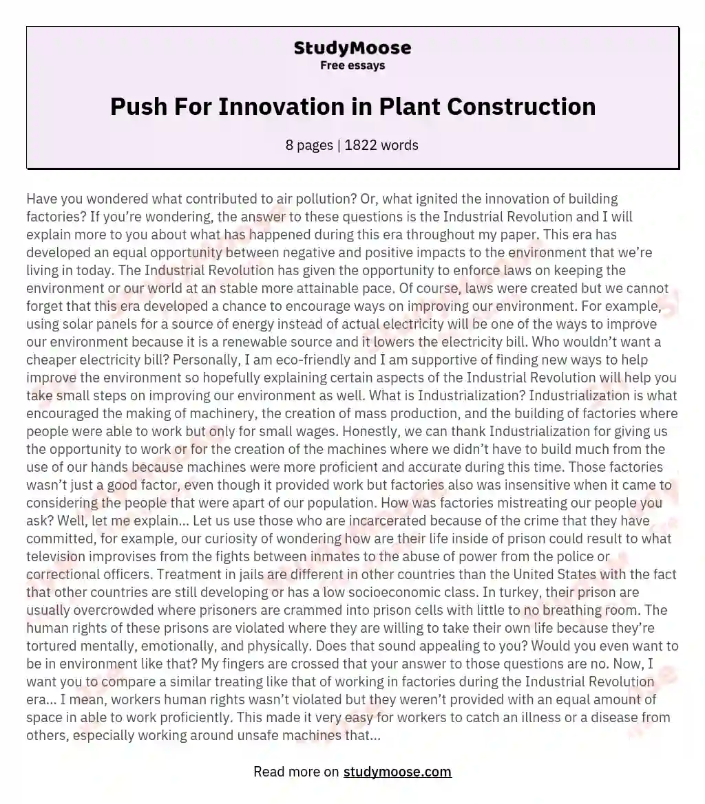 Push For Innovation in Plant Construction essay