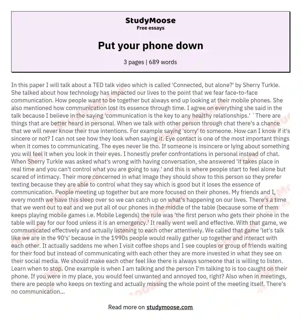 Put your phone down essay
