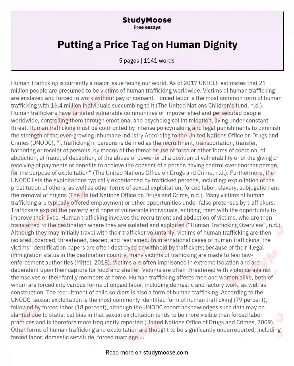 Putting a Price Tag on Human Dignity essay