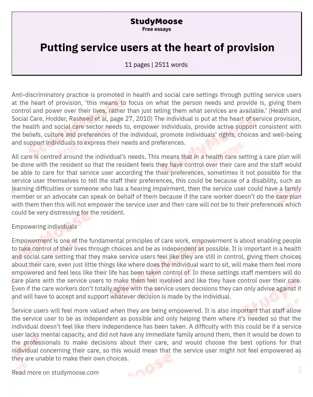 Putting service users at the heart of provision