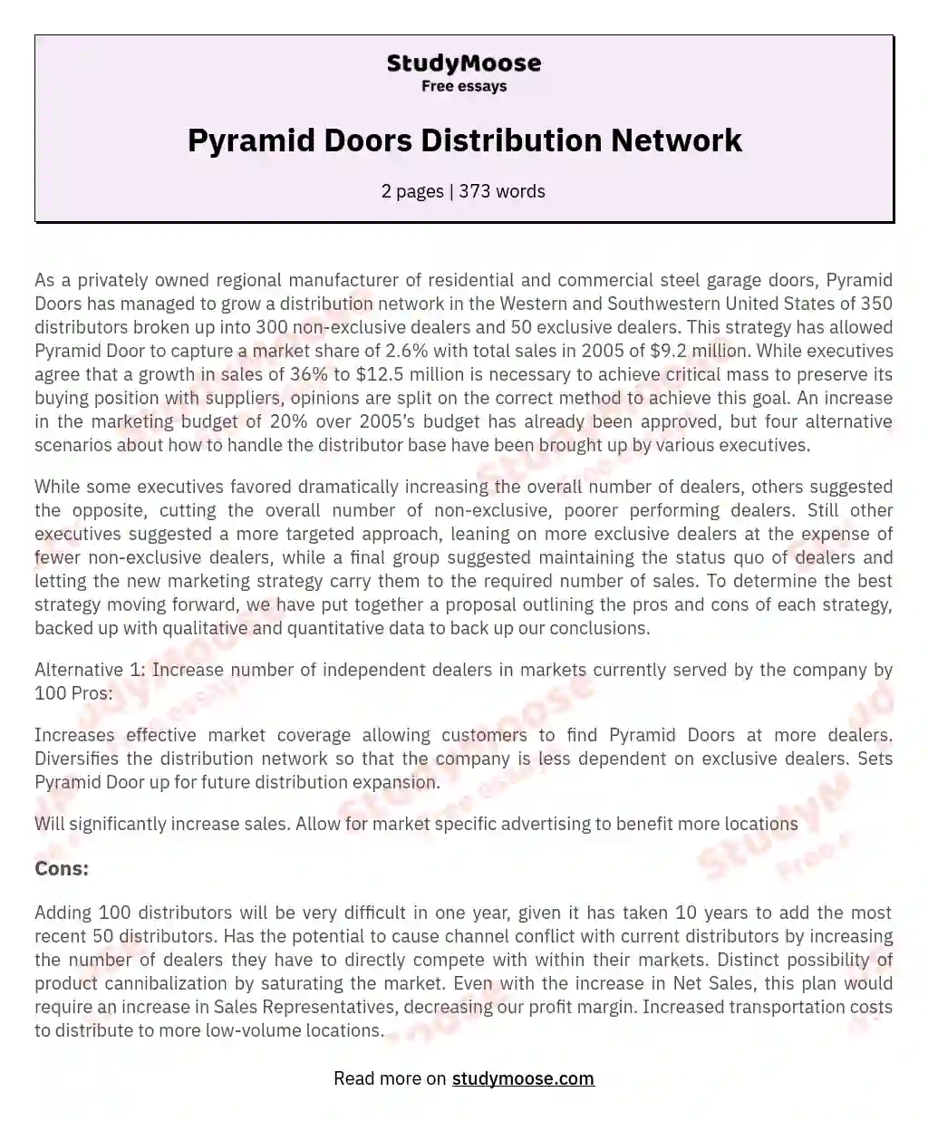 Pyramid Doors Distribution Network essay