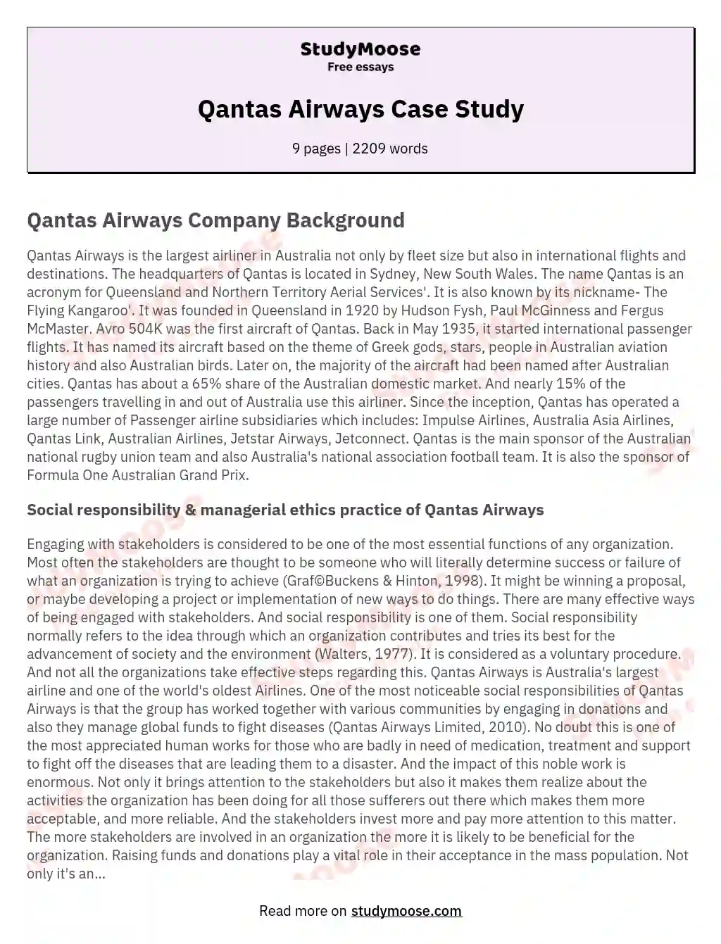 Qantas Airways Case Study