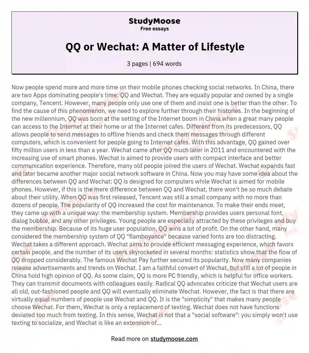 QQ or Wechat: A Matter of Lifestyle essay