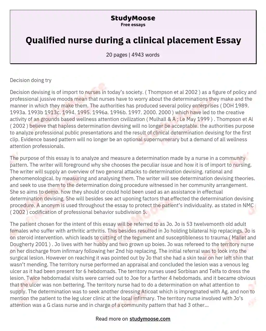 Qualified nurse during a clinical placement Essay essay