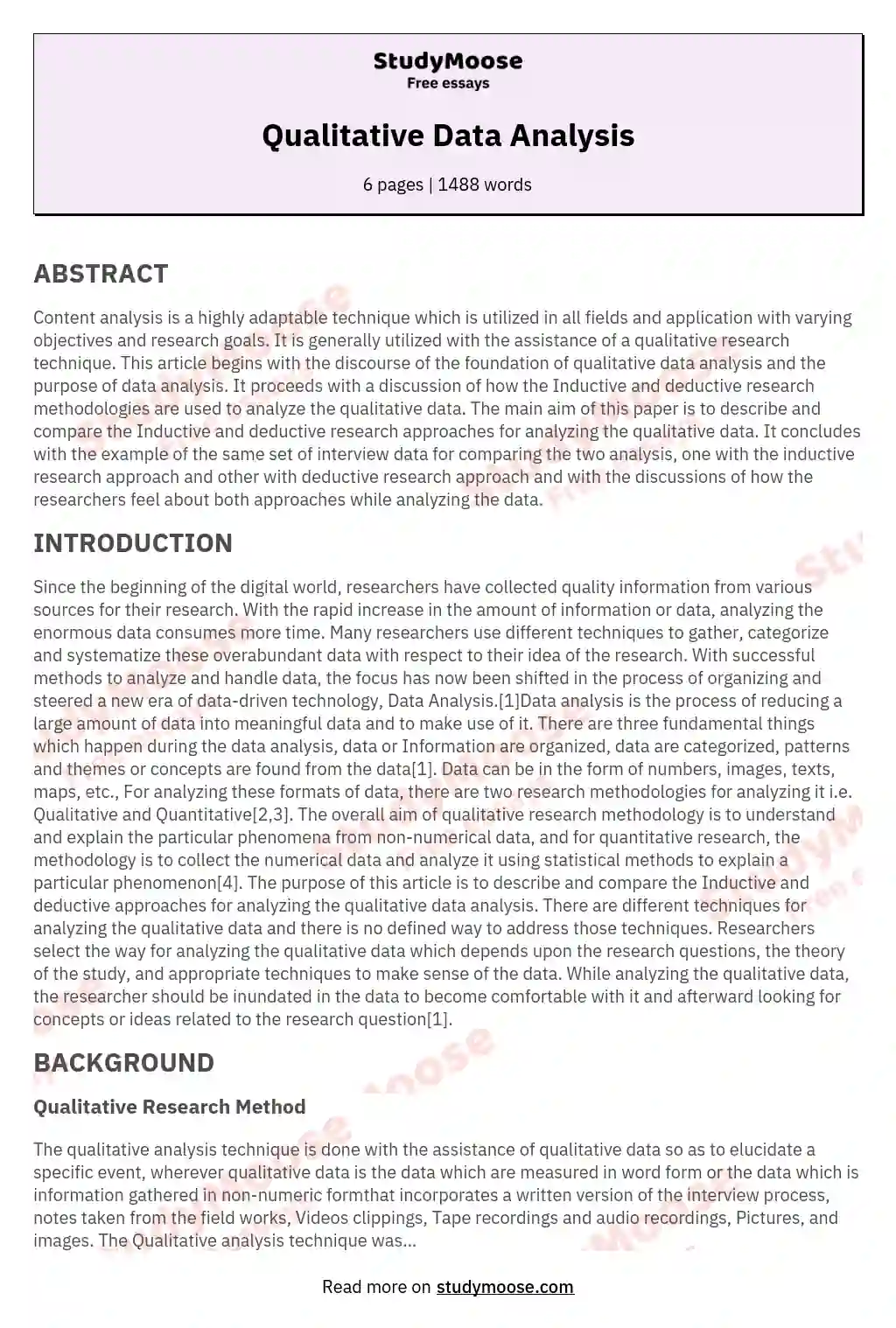 Qualitative Data Analysis essay