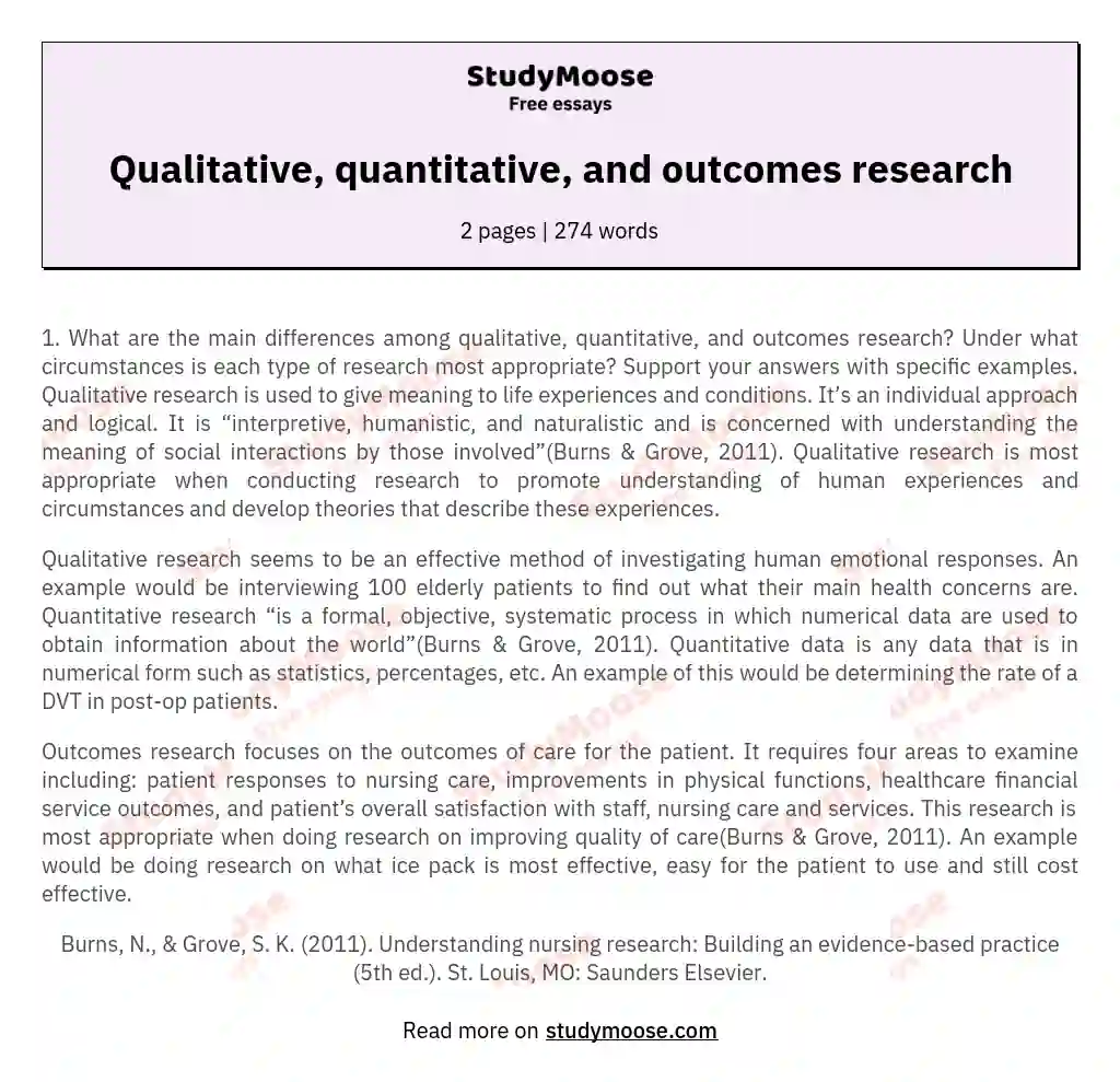 Qualitative, quantitative, and outcomes research essay