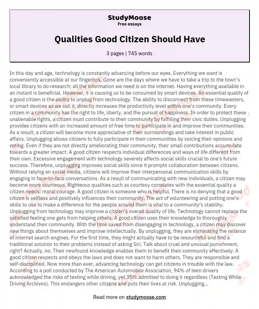 Qualities Good Citizen Should Have essay