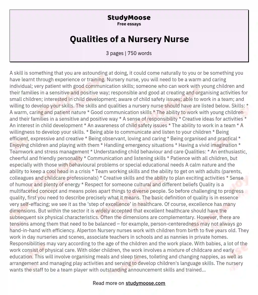 Qualities of a Nursery Nurse