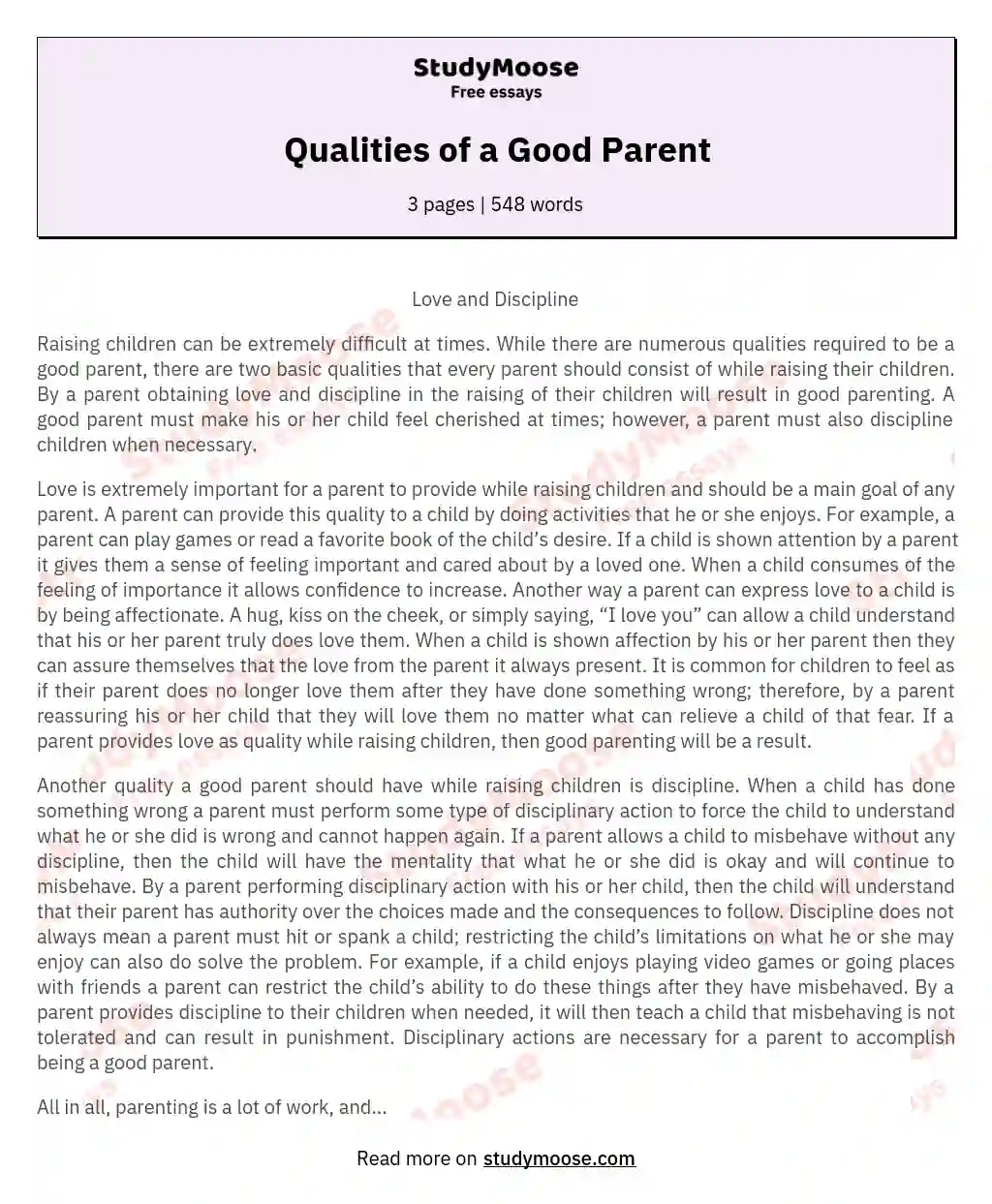 Qualities of a Good Parent essay