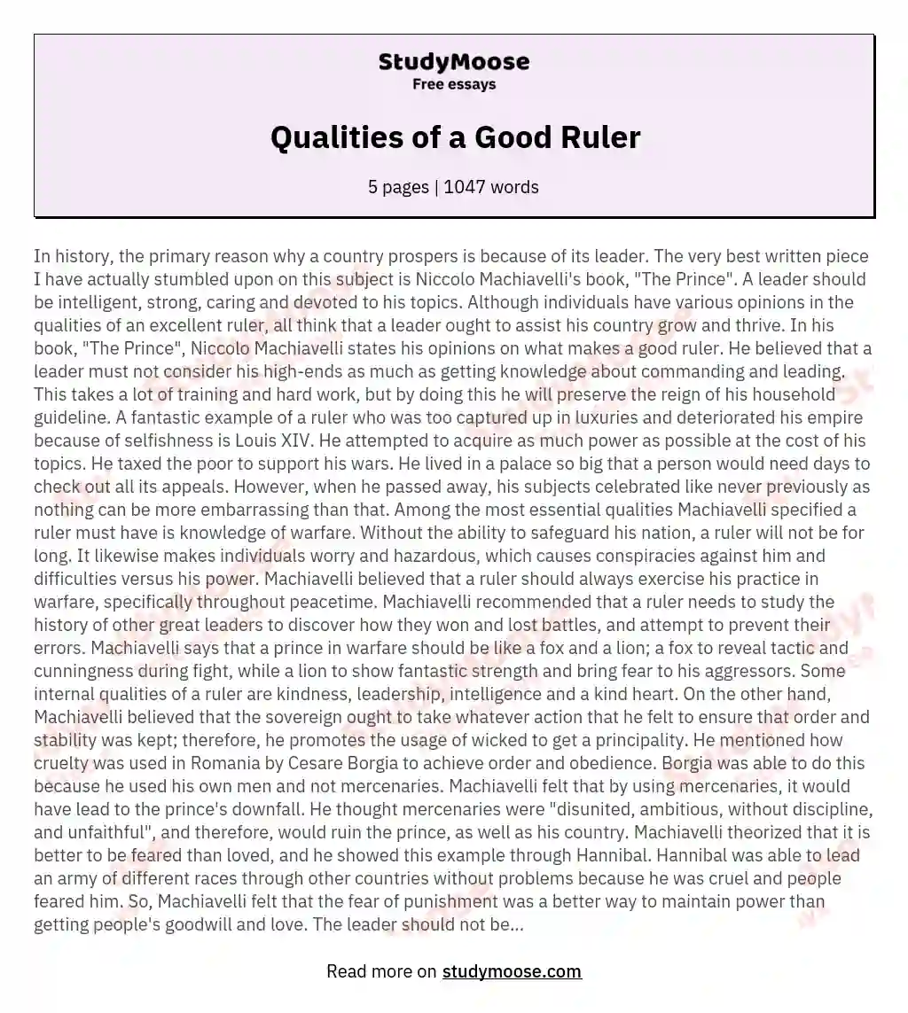 Qualities of a Good Ruler essay