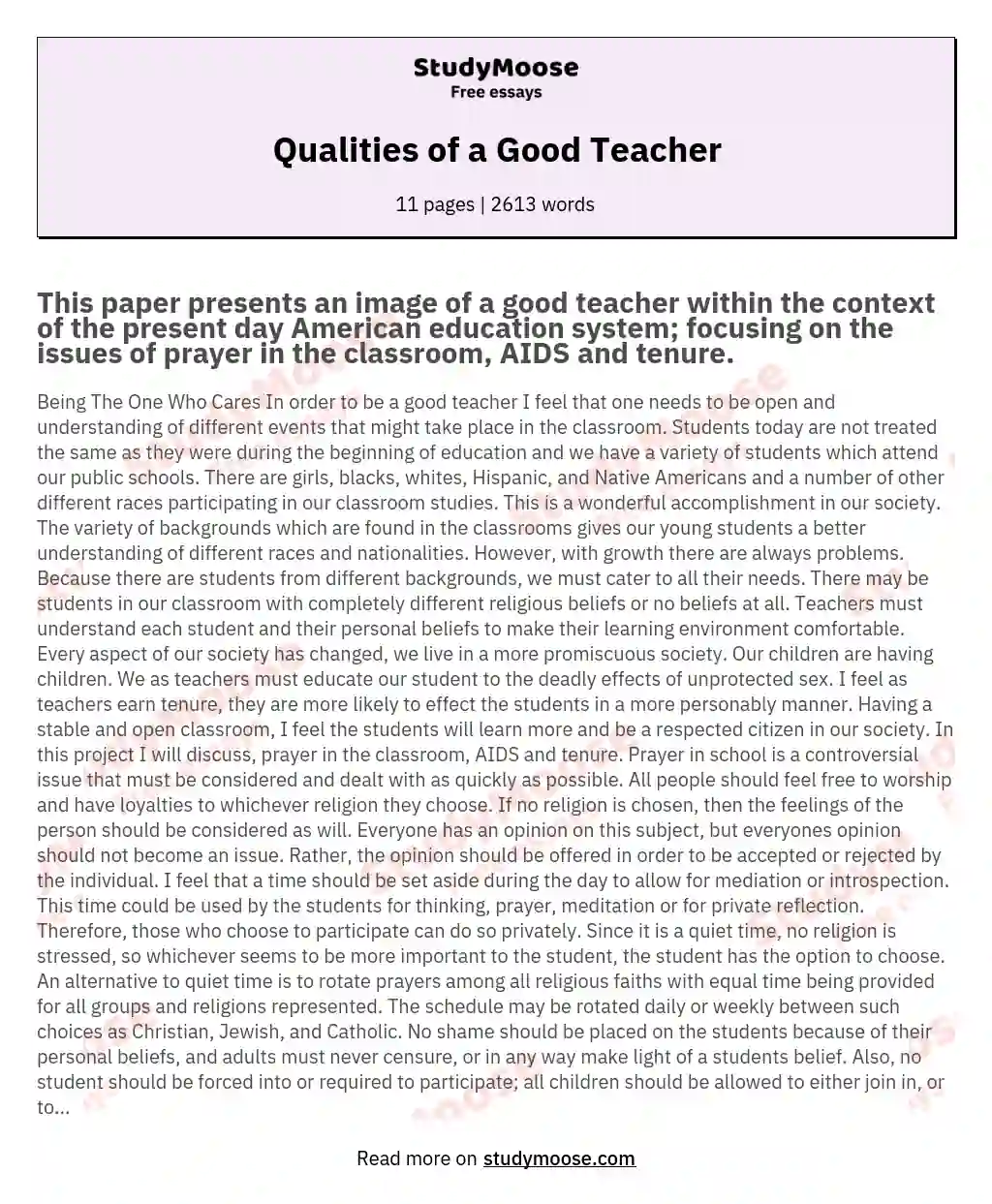 Qualities of a Good Teacher essay