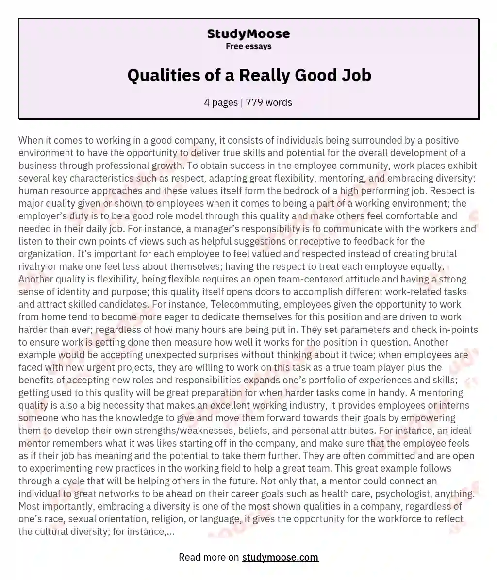 Qualities of a Really Good Job