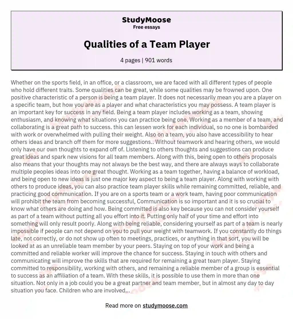 Qualities of a Team Player essay