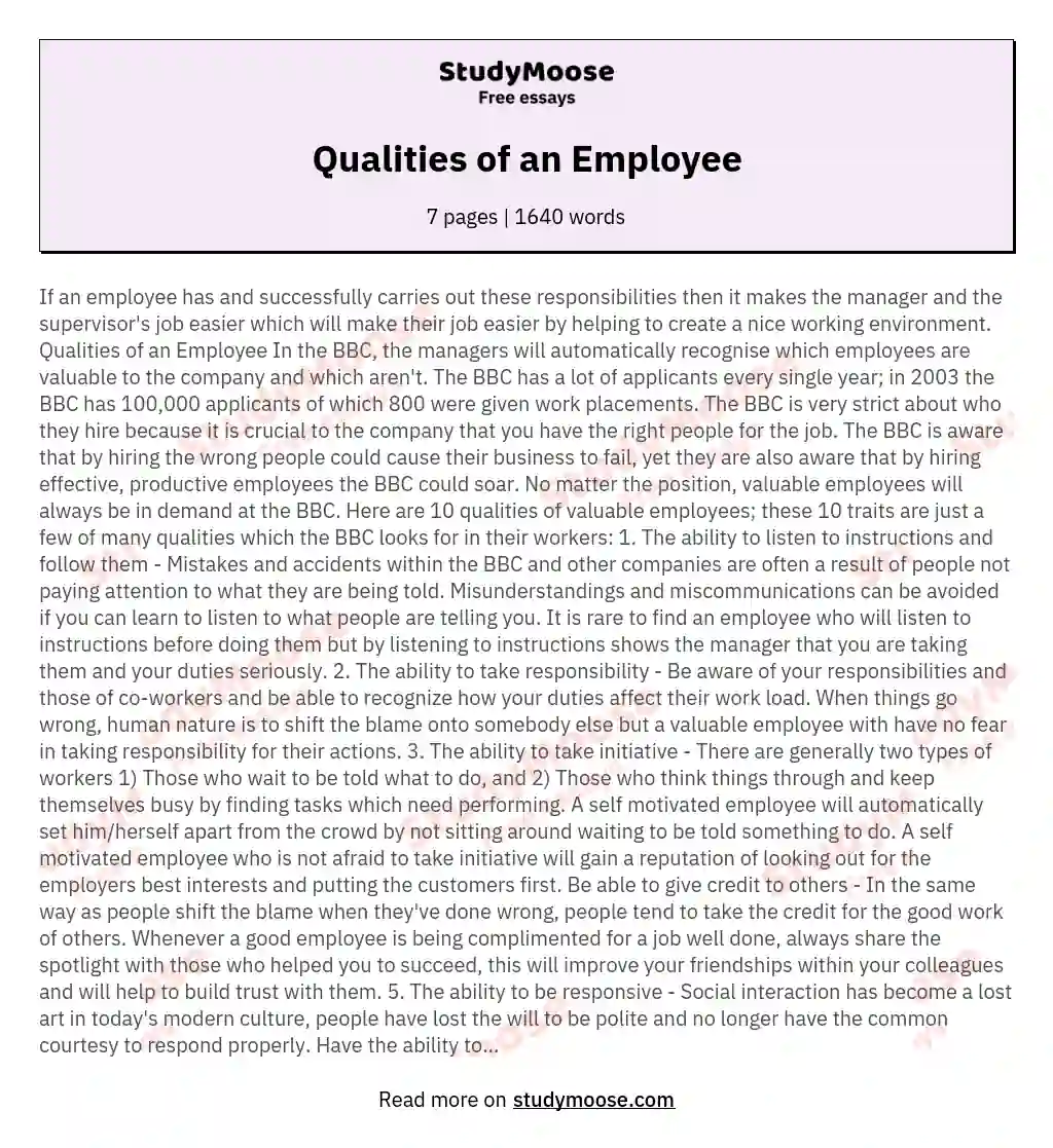 Qualities of an Employee