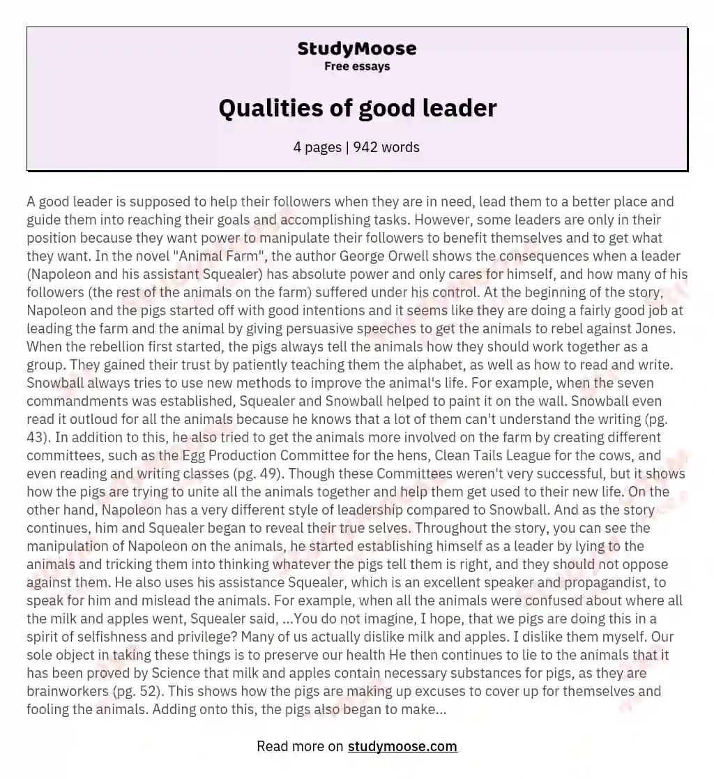 a good leader characteristics essay