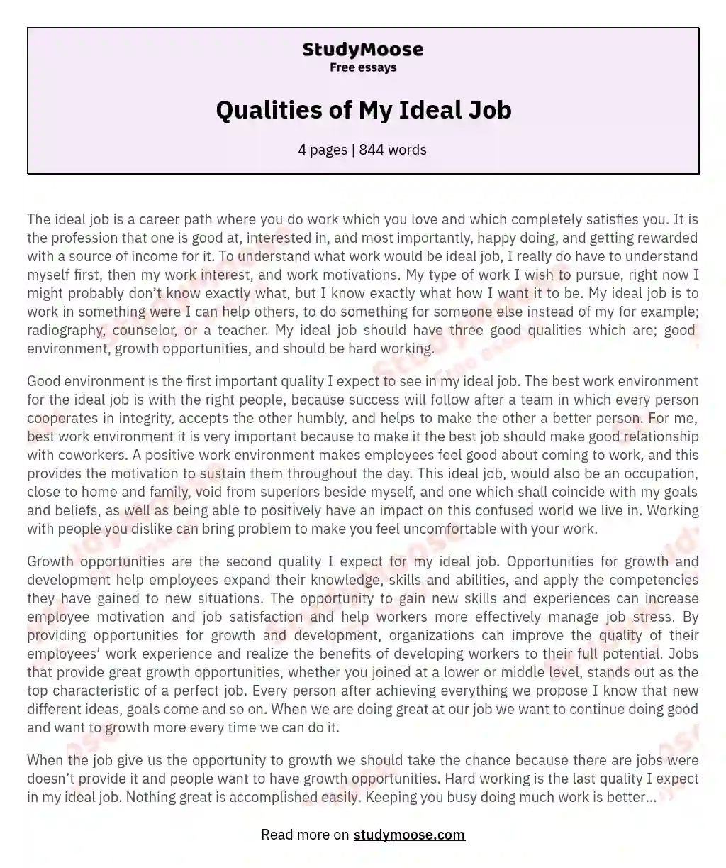 Qualities of My Ideal Job essay