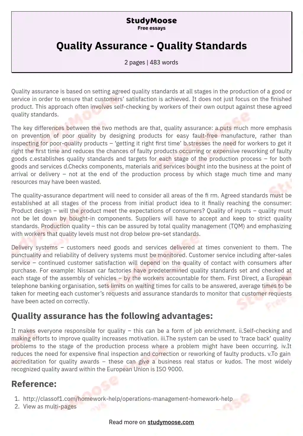 Quality Assurance - Quality Standards