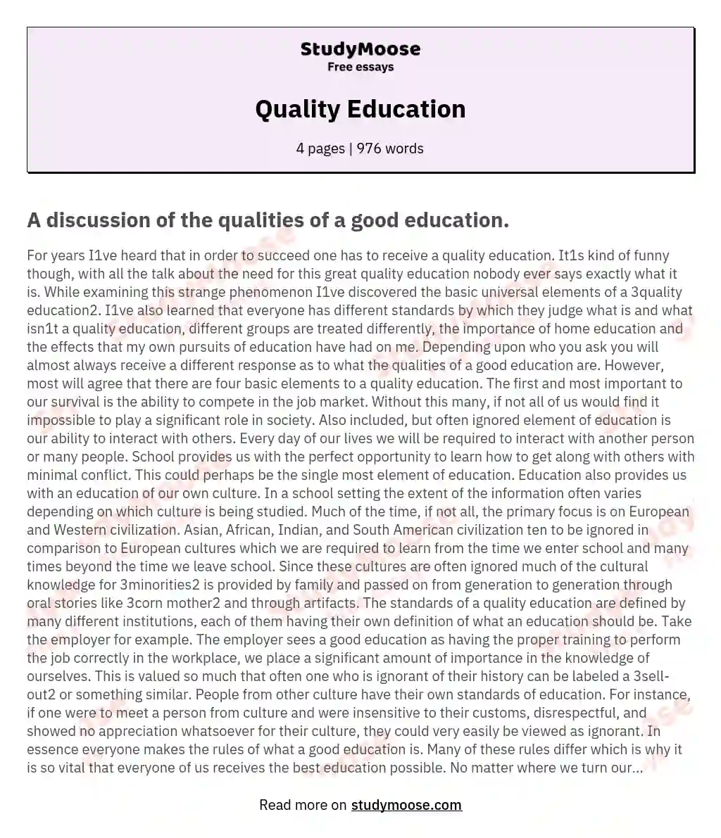 Quality Education essay