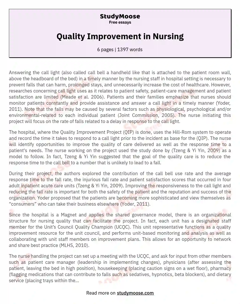 Quality Improvement in Nursing essay