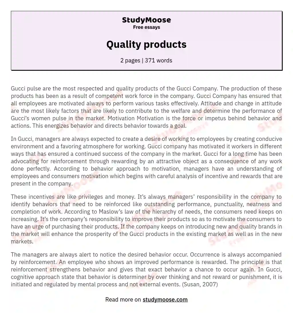 Quality products essay