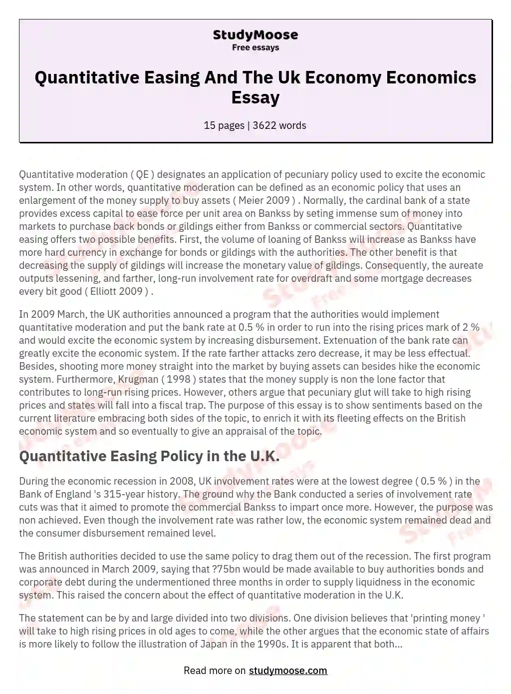 Quantitative Easing And The Uk Economy Economics Essay essay