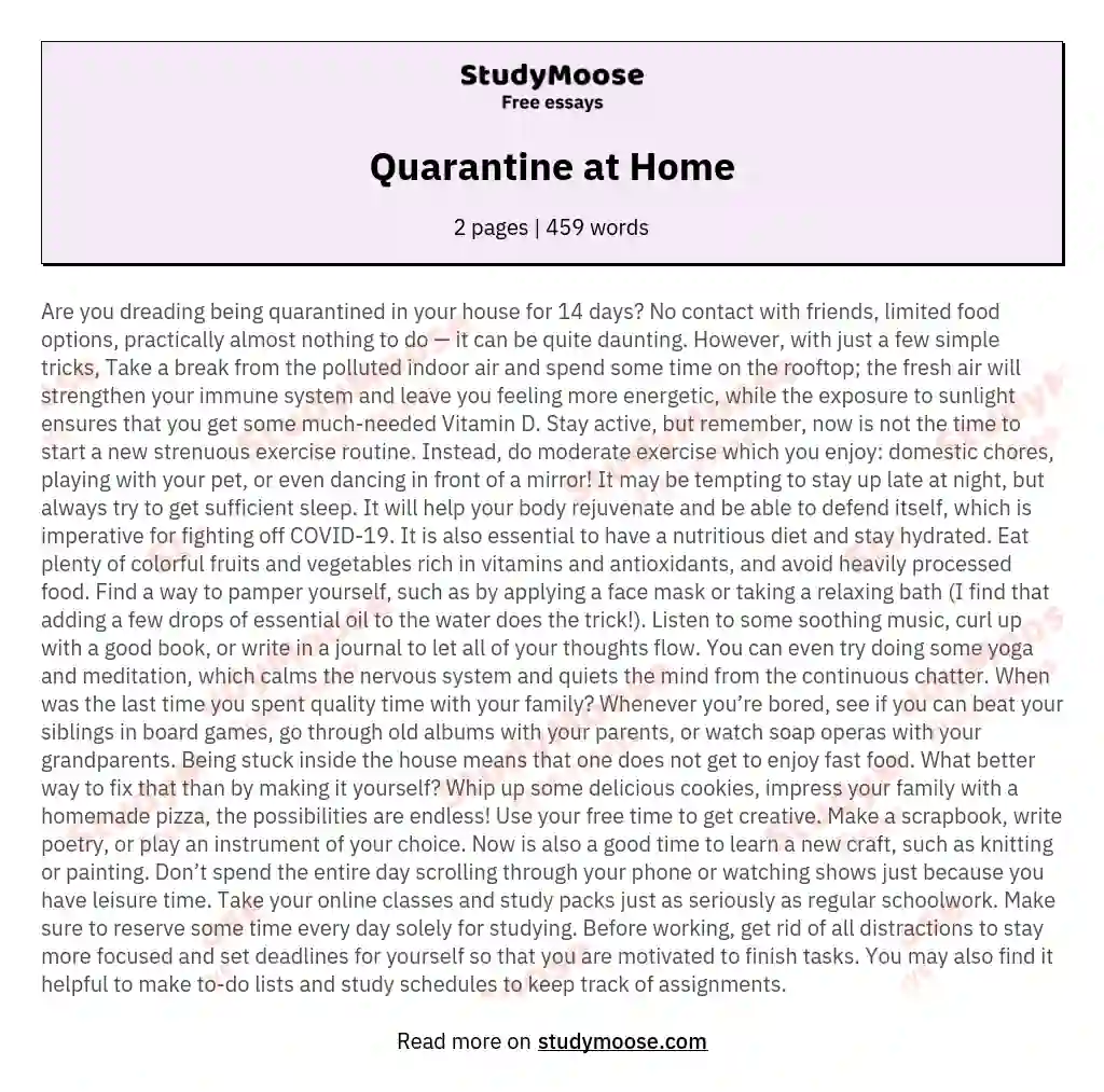 essay about home quarantine experience