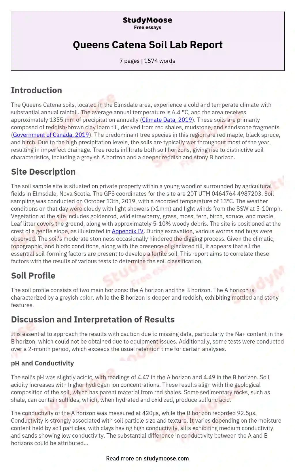 Queens Catena Soil Lab Report essay