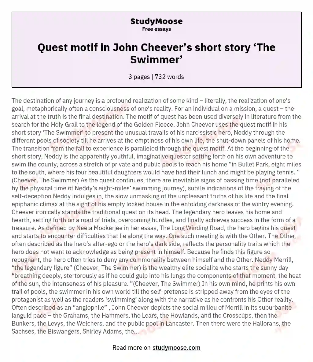 Quest motif in John Cheever’s short story ‘The Swimmer’