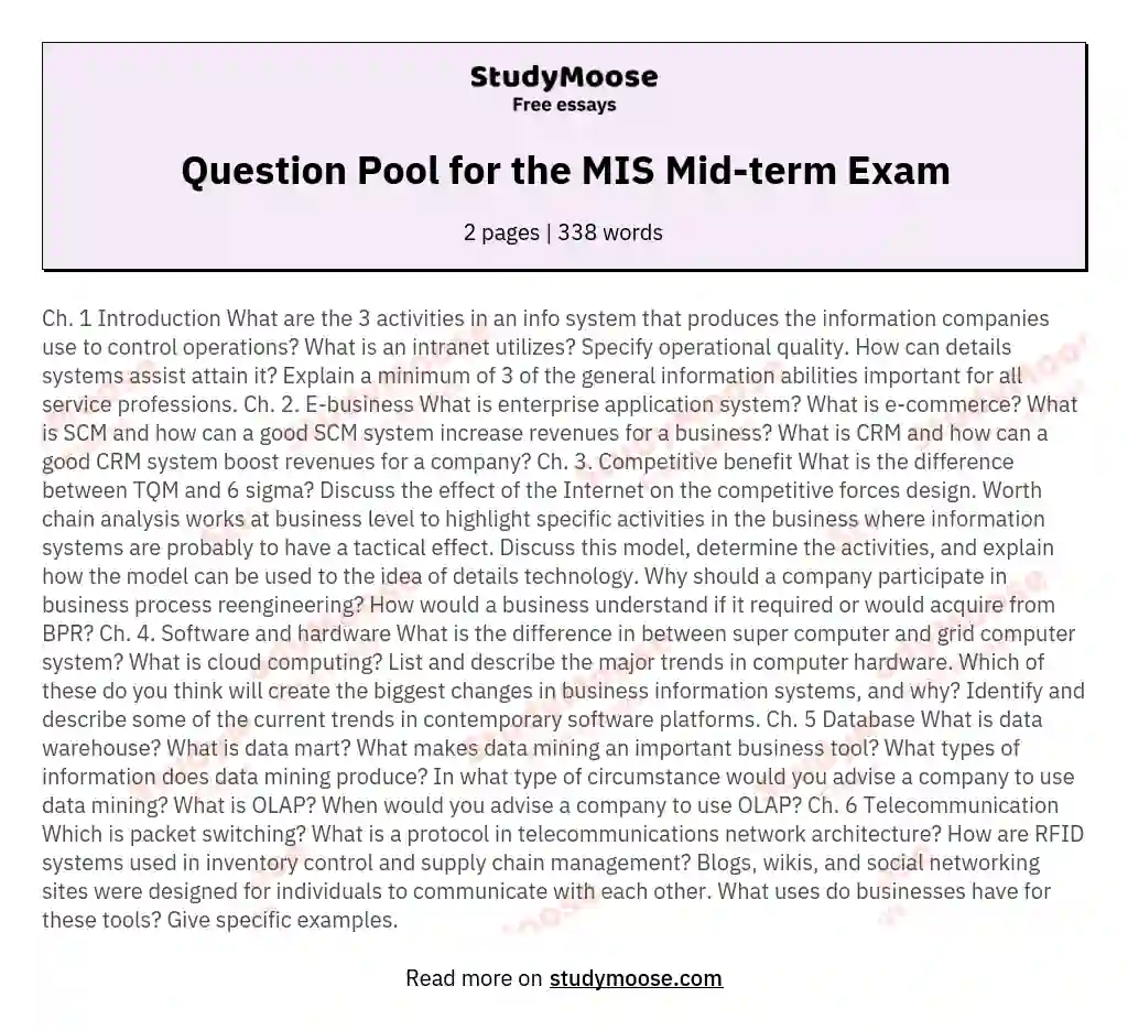 Question Pool for the MIS Mid-term Exam