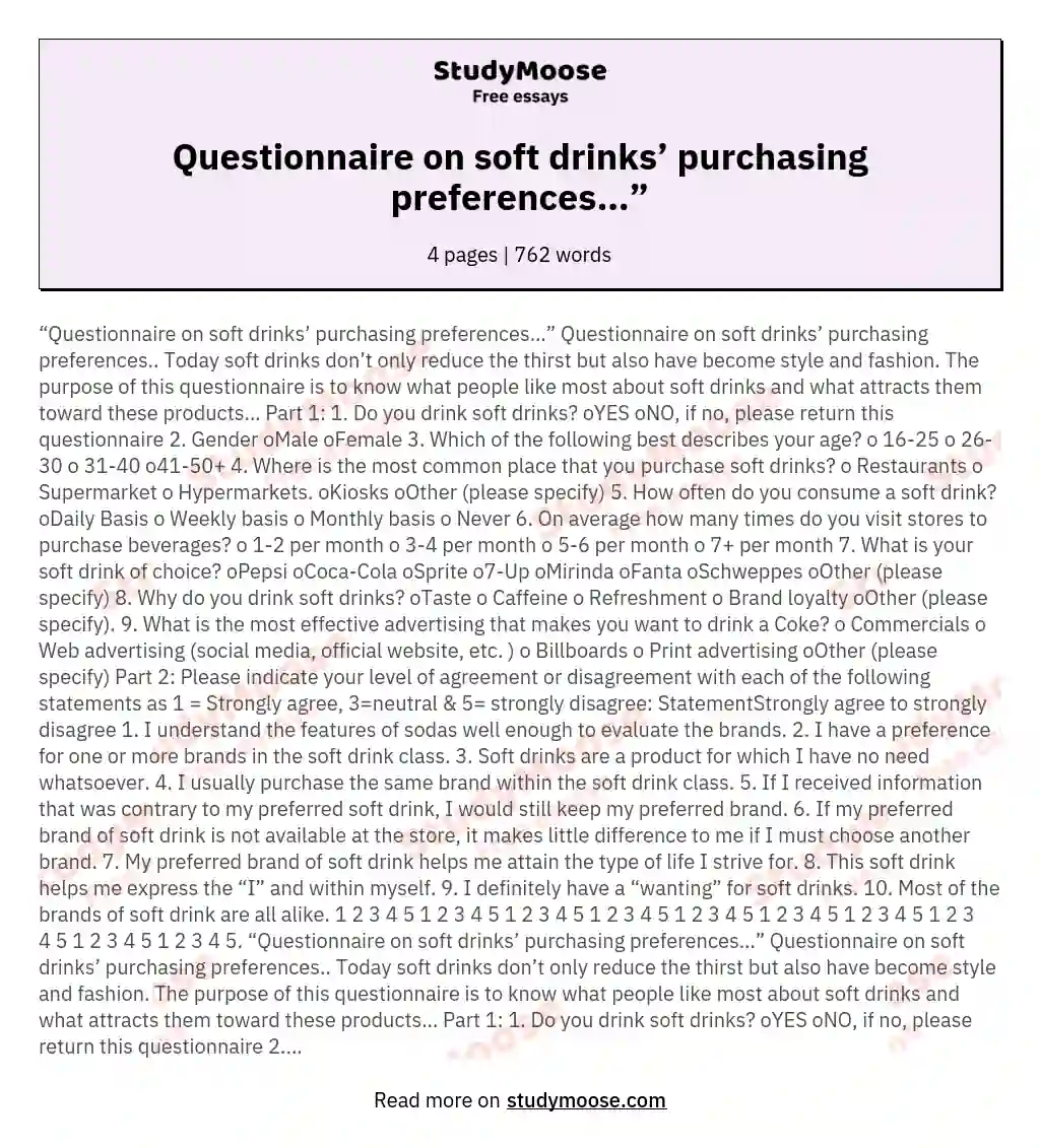 Questionnaire on soft drinks’ purchasing preferences…”