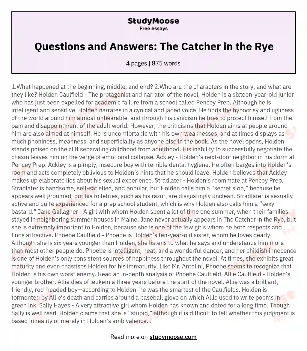 Questions and Answers: The Catcher in the Rye