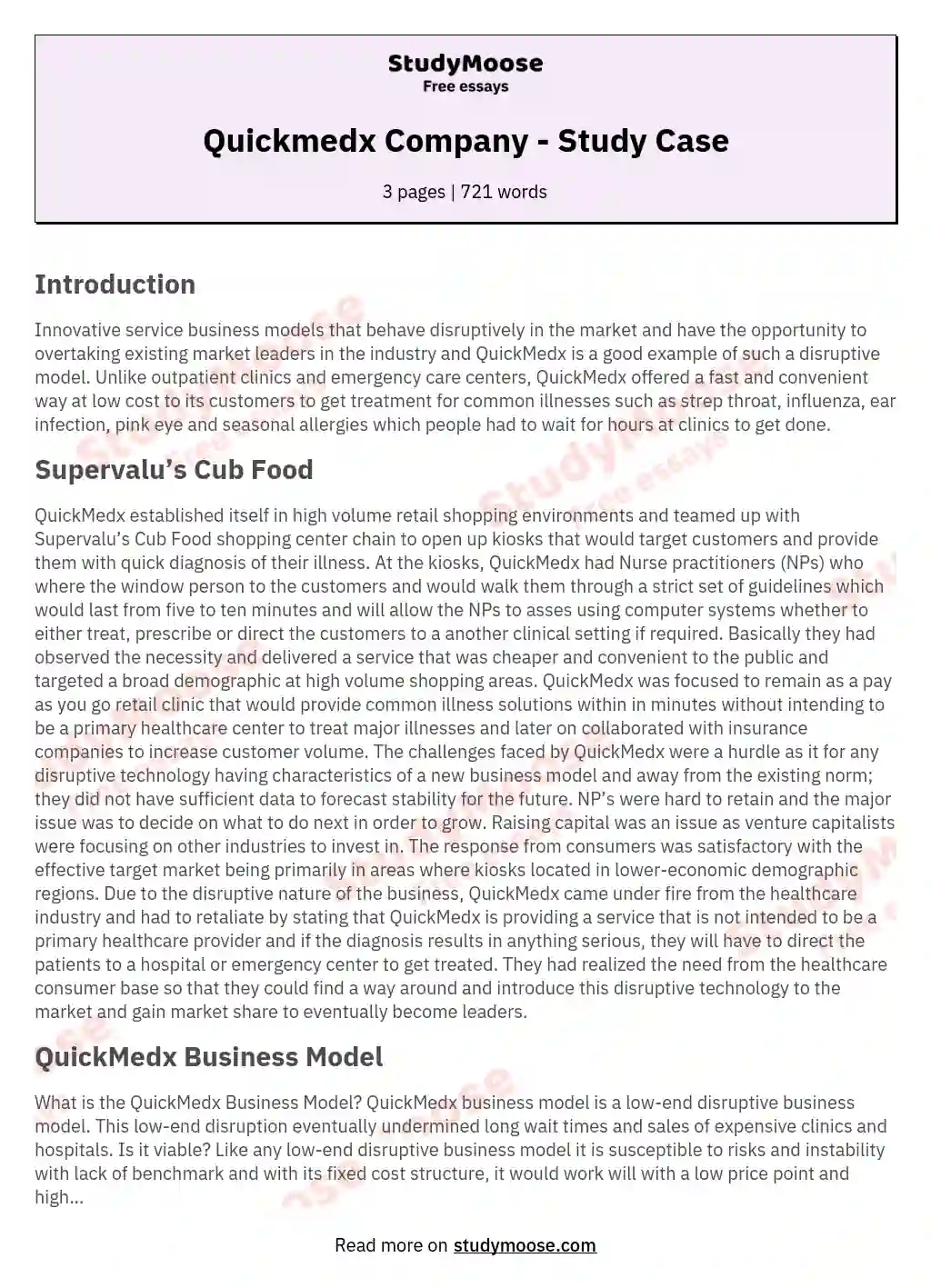 Quickmedx Company - Study Case essay