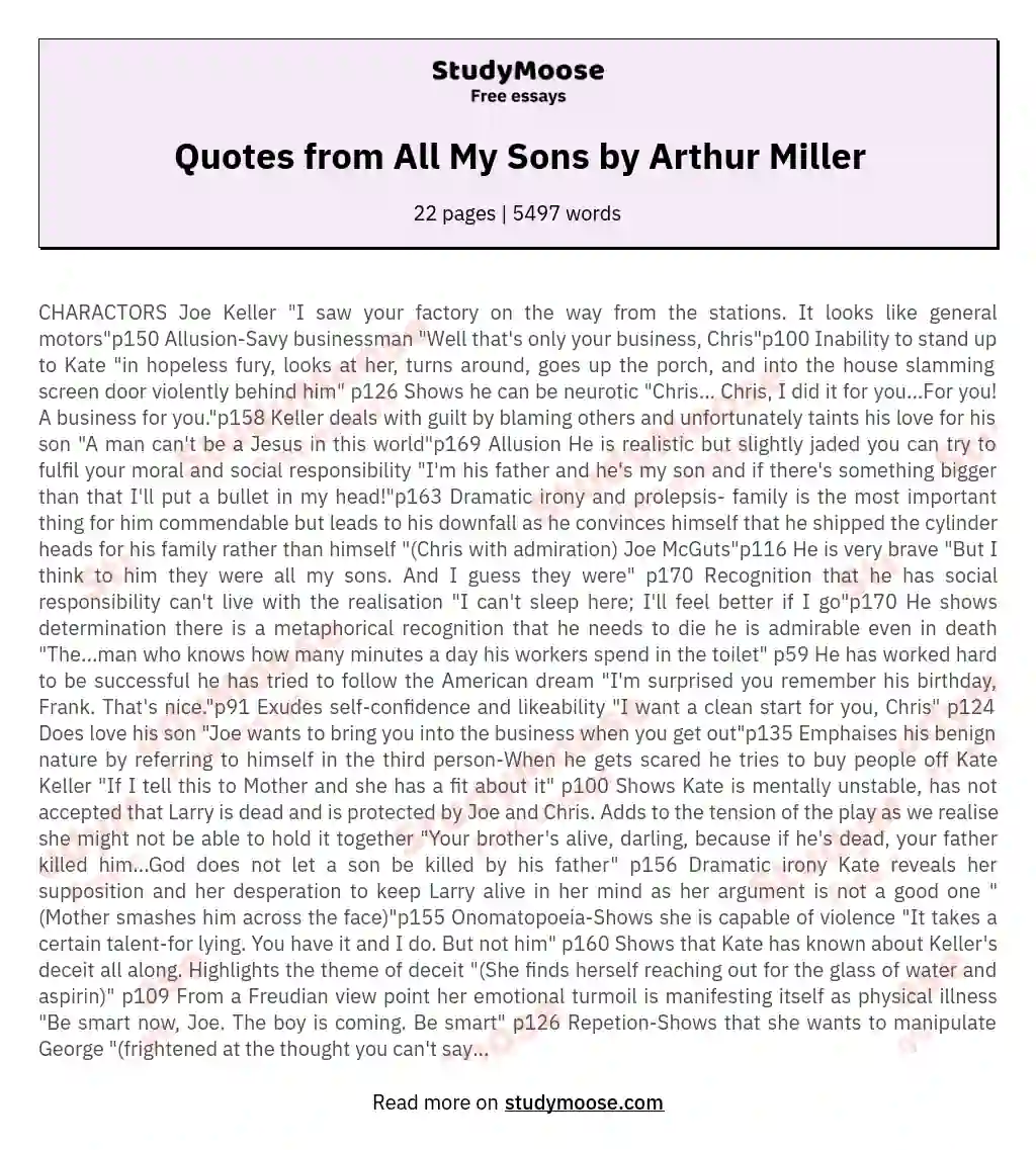 Quotes from All My Sons by Arthur Miller essay