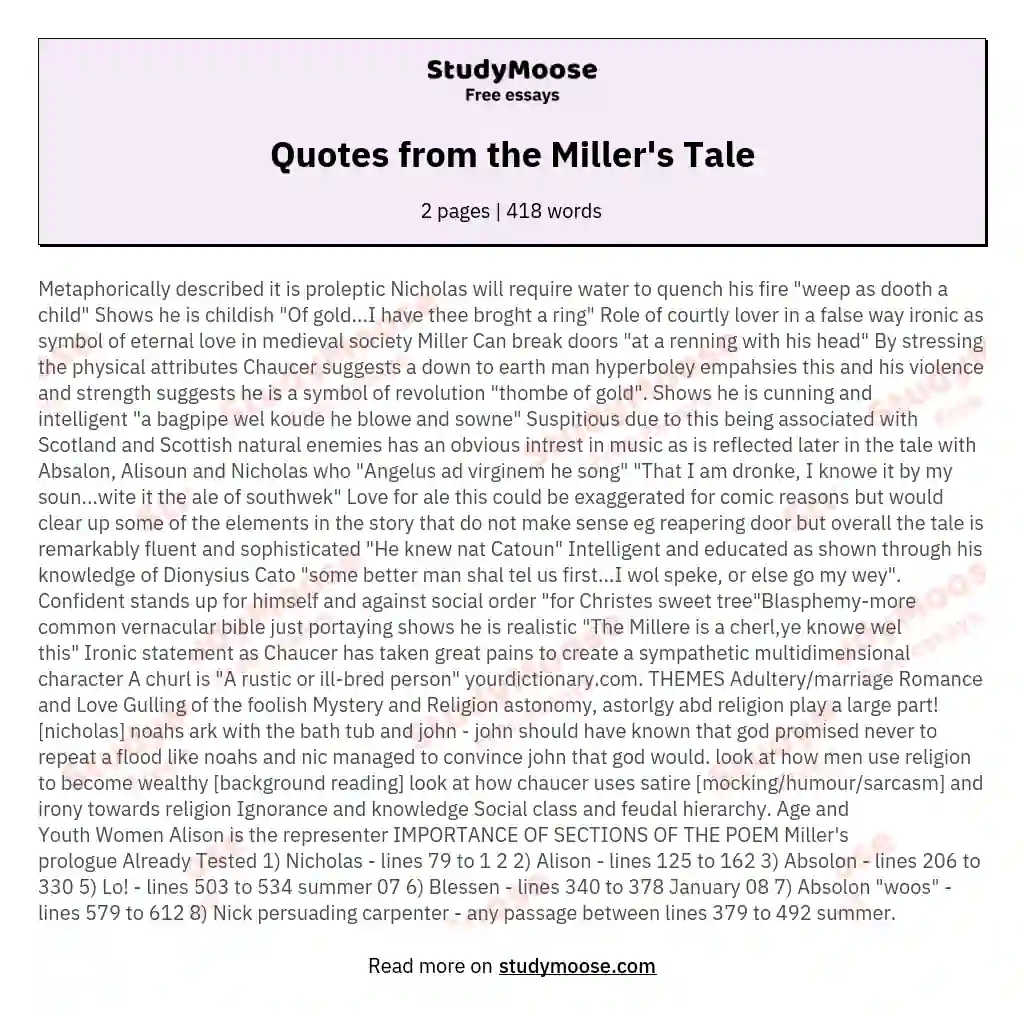 Quotes from the Miller's Tale