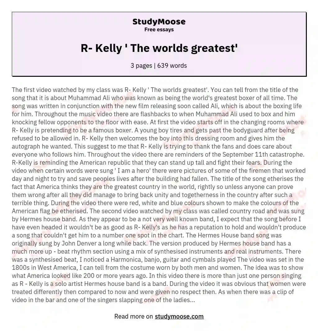 R- Kelly ' The worlds greatest' essay
