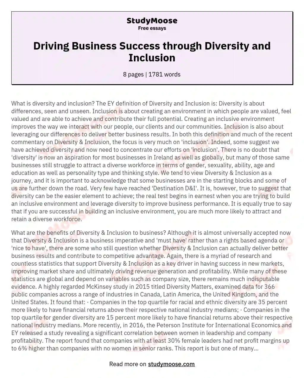 Driving Business Success through Diversity and Inclusion essay