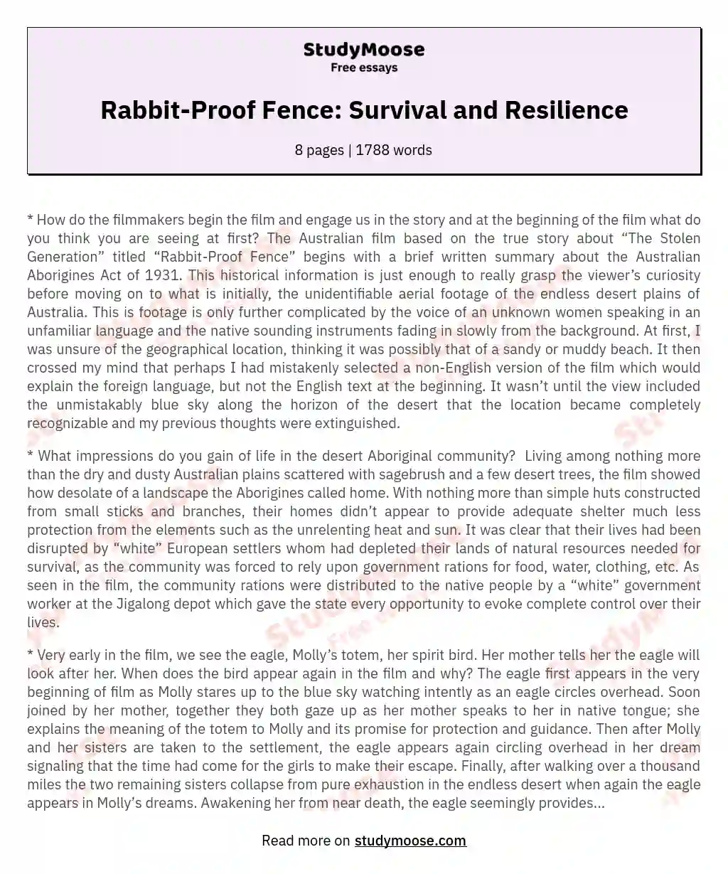 Rabbit-Proof Fence: Survival and Resilience essay
