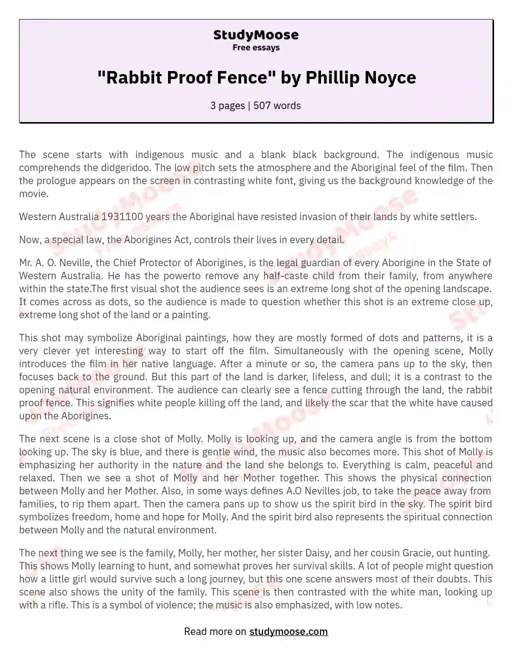 "Rabbit Proof Fence" by Phillip Noyce essay