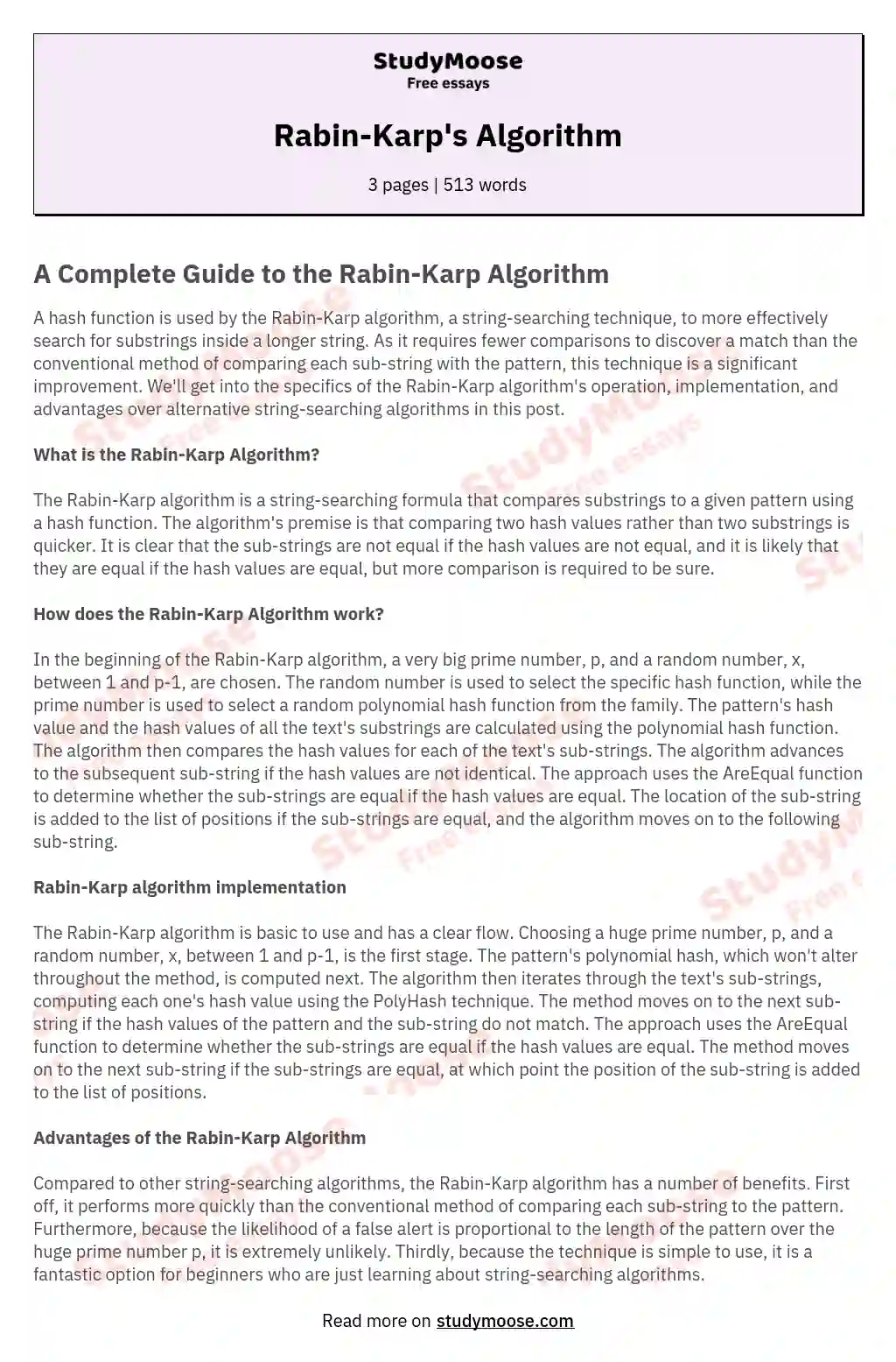 Rabin-Karp's Algorithm essay