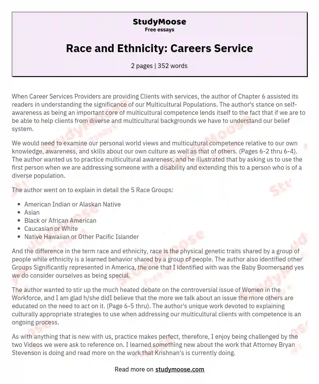 Race and Ethnicity: Careers Service essay