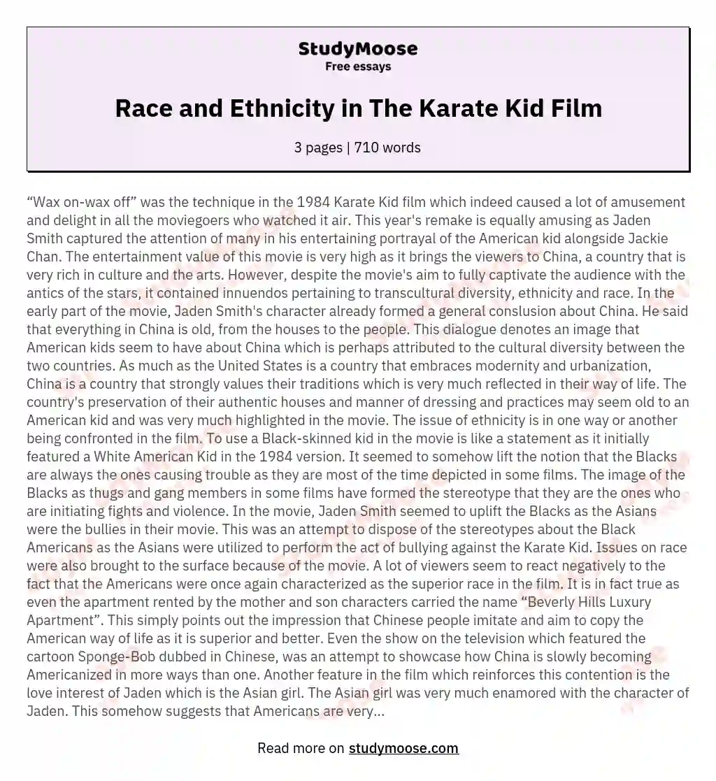 Race and Ethnicity in The Karate Kid Film
