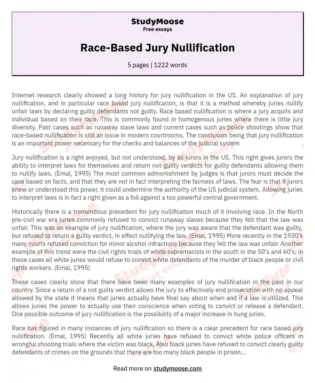 The Depths of Jury Nullification in the United States essay