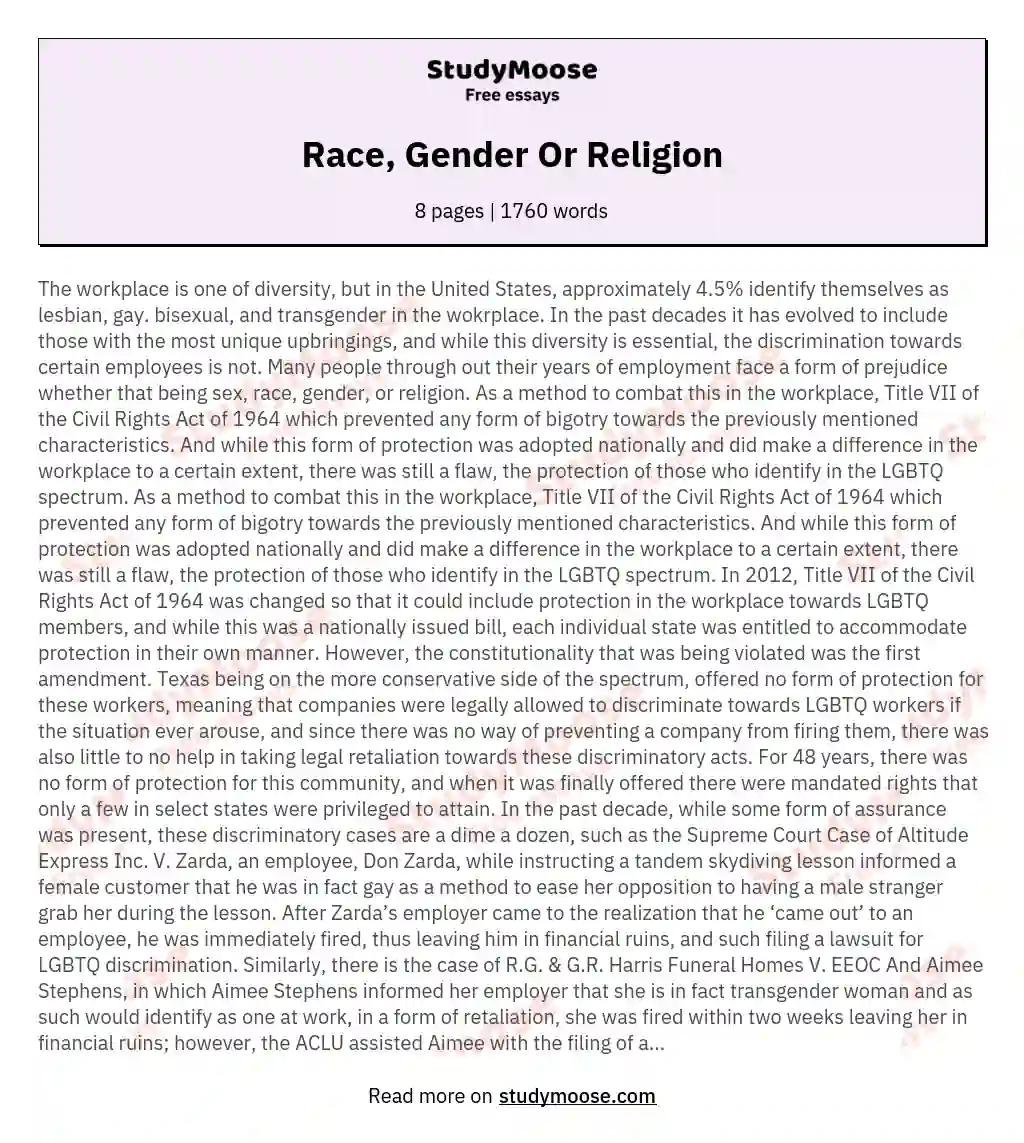 Race, Gender Or Religion essay