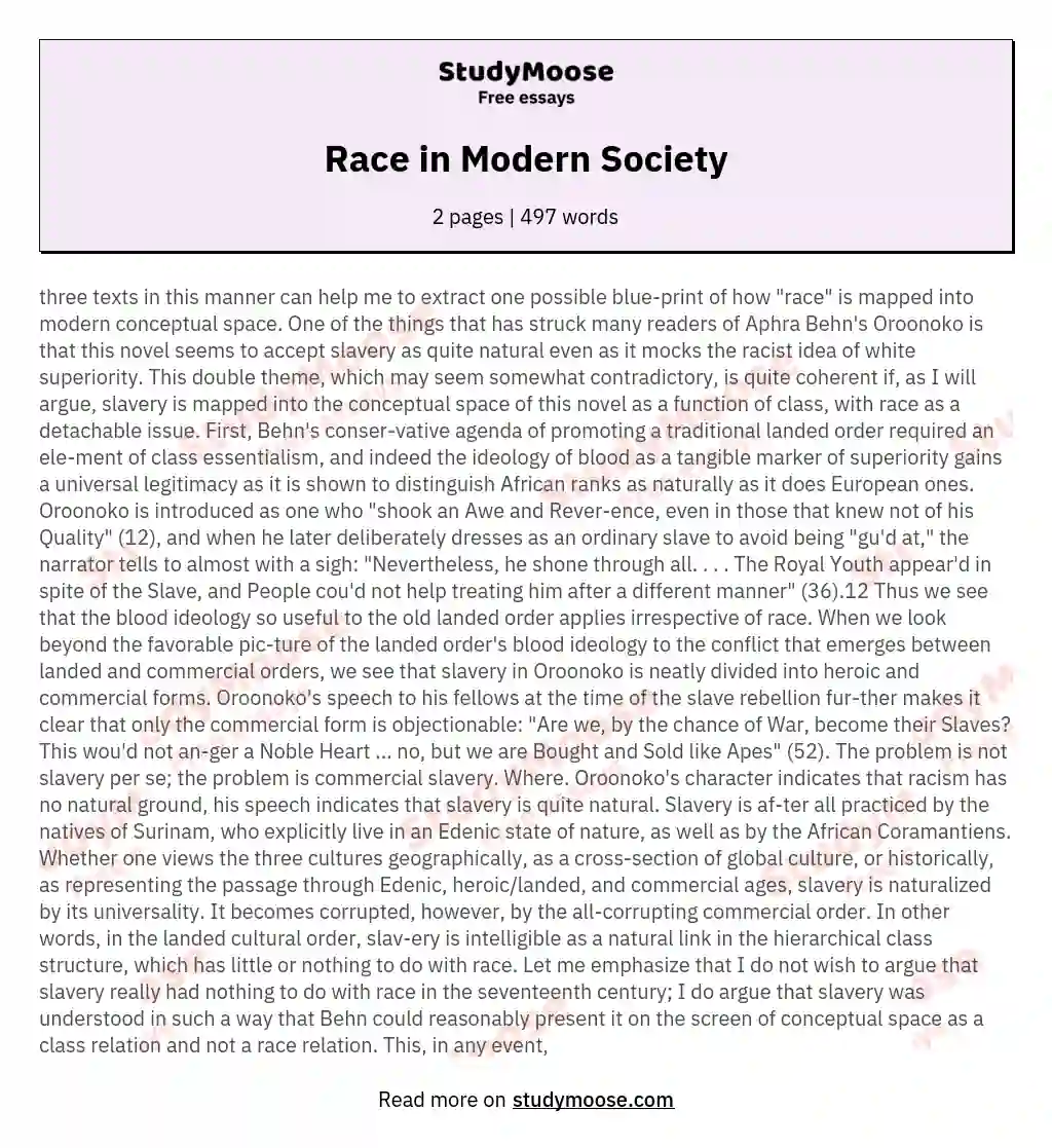Race in Modern Society essay