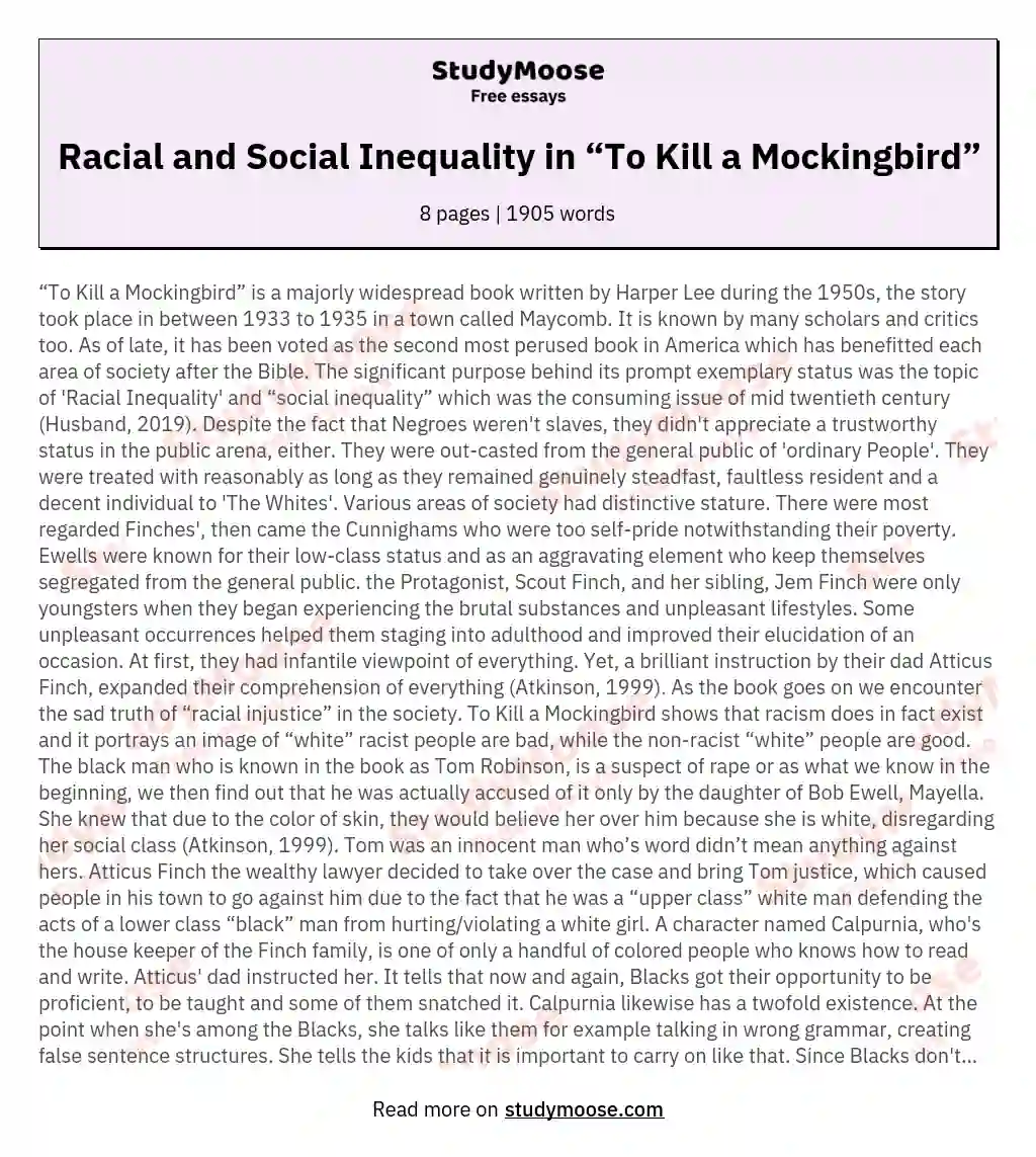 Racial and Social Inequality in “To Kill a Mockingbird”